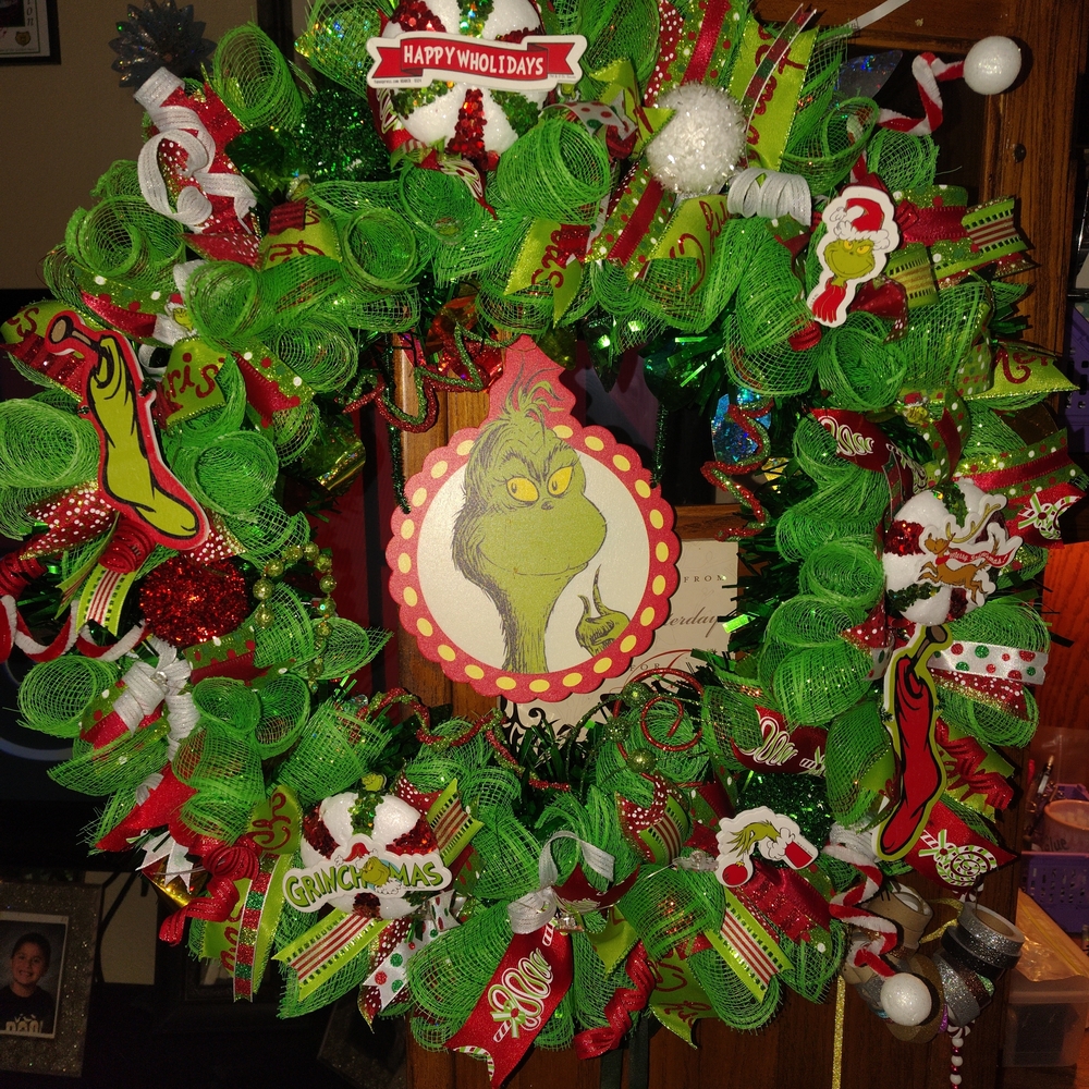 Festive Grinch Holiday Wreath - Green and Red